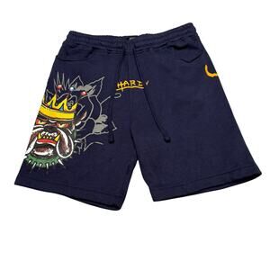 Ed Hardy Bulldog Fleece Sweat Short Men's Small Y2K Tattoo Lounge